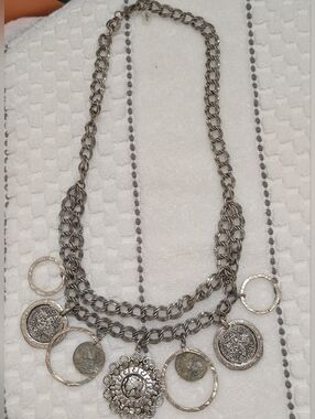 Silver-Tone Coin Charm Necklace - Women Jewelry